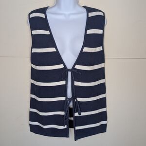 NWT Fourth + Bay Knit Vest in Navy Blue and White Stripes